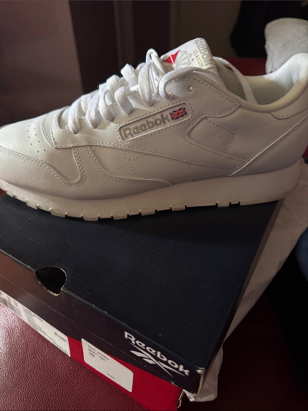 Reebok Men's Classic Leather Sneakers - White with Red Accent